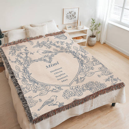 Personalized Woven Grandma Blanket – Custom Grandchildren’s Names, Heirloom 100% Cotton Throw