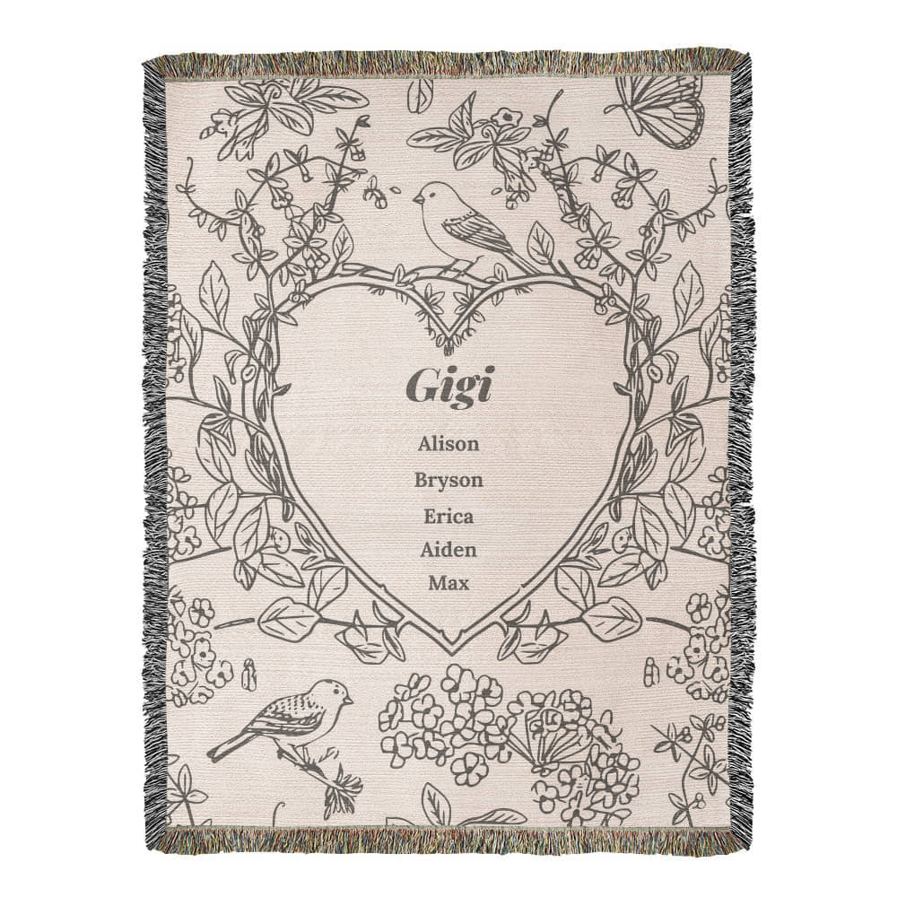 Personalized Woven Grandma Blanket – Custom Grandchildren’s Names, Heirloom 100% Cotton Throw