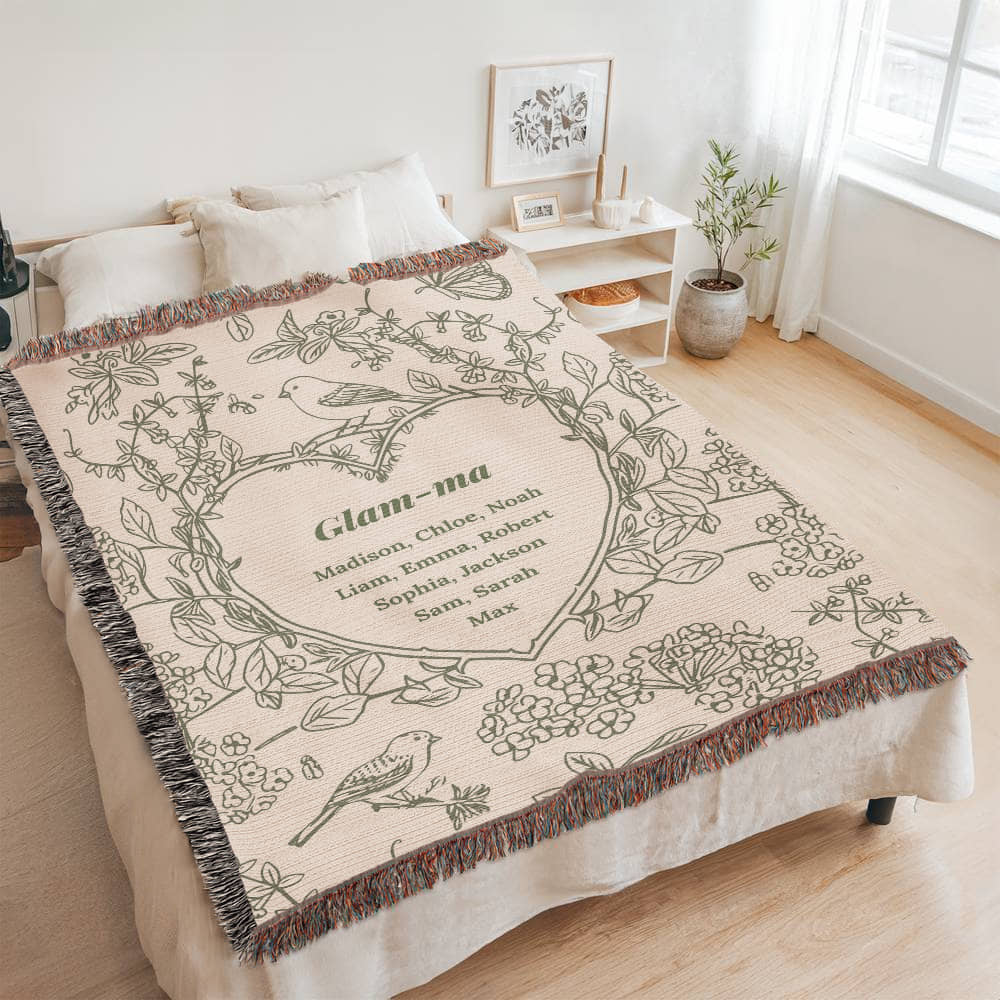 Personalized Woven Grandma Blanket – Custom Grandchildren’s Names, Heirloom 100% Cotton Throw