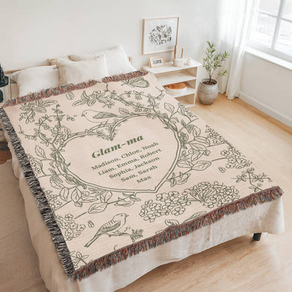 Personalized Woven Grandma Blanket – Custom Grandchildren’s Names, Heirloom 100% Cotton Throw
