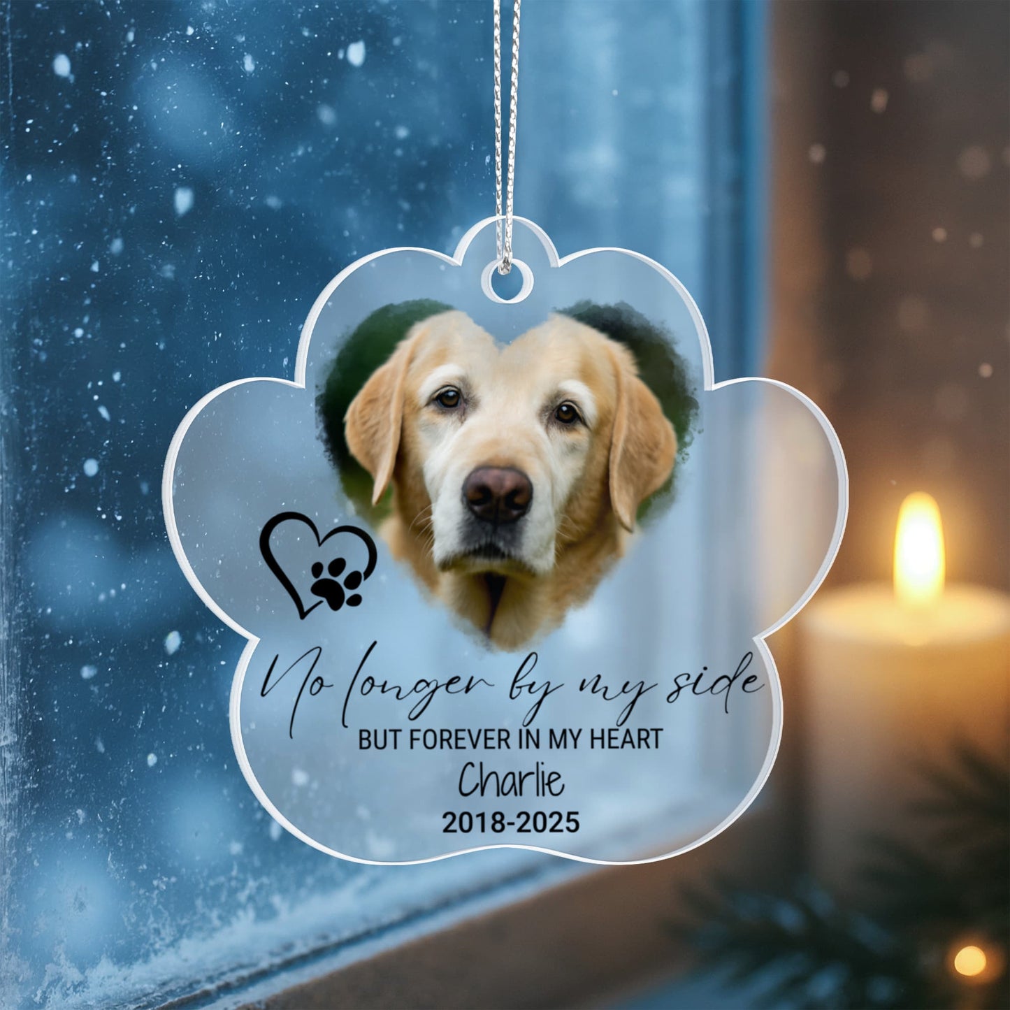 Paw Print Pet Memorial Ornament, Custom Photo Dog or Cat Loss Gift, Personalized Name Dates