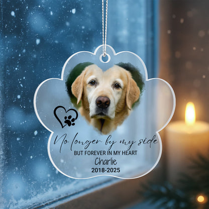 Paw Print Pet Memorial Ornament, Custom Photo Dog or Cat Loss Gift, Personalized Name Dates