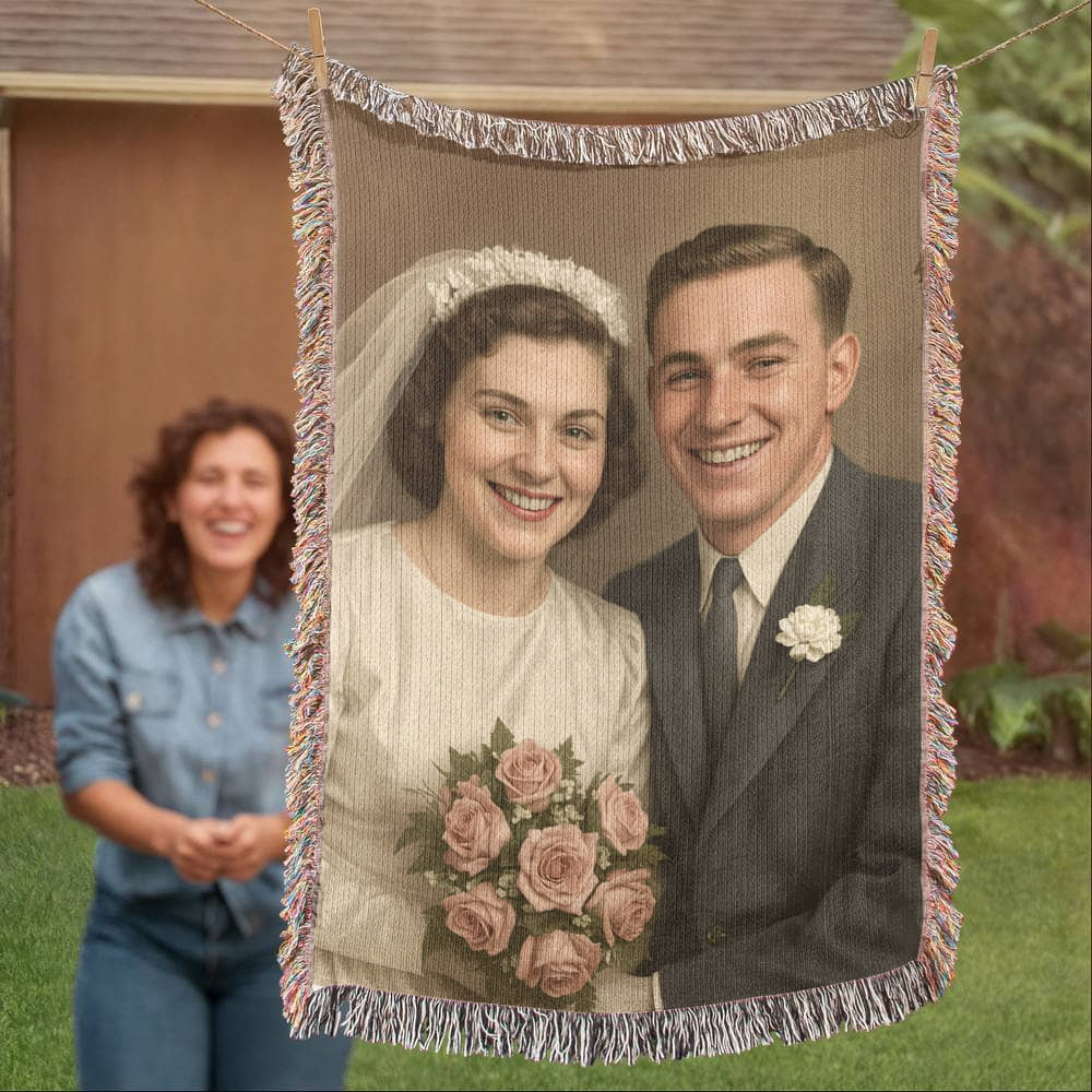 Heirloom Woven Photo Blanket – Turn Restored Memories into Cozy Keepsakes