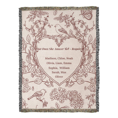 Personalized Woven Grandma Blanket – Custom Grandchildren’s Names, Heirloom 100% Cotton Throw