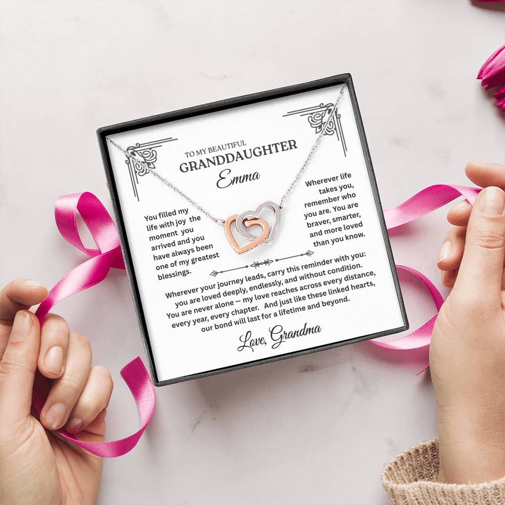 Interlocking Hearts Necklace for Granddaughter – Personalized Message Card Gift