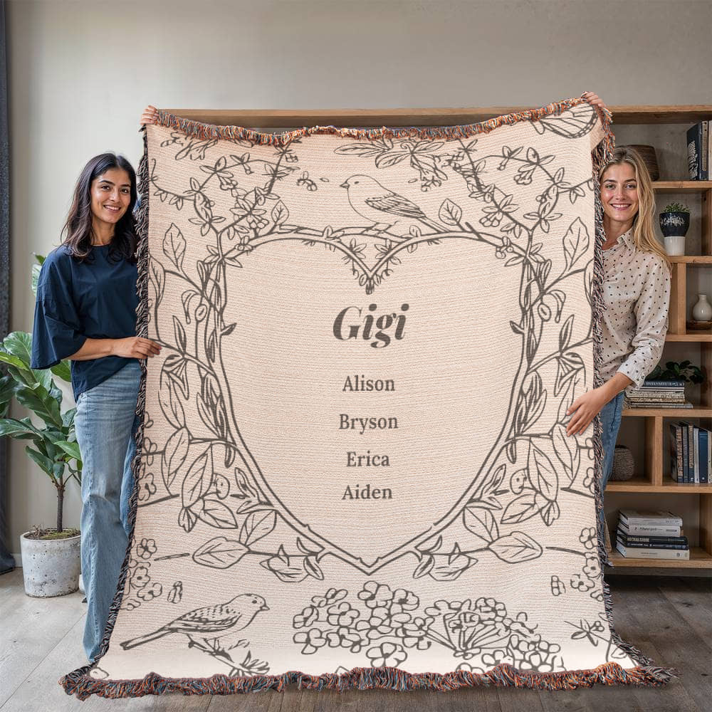 Personalized Woven Grandma Blanket – Custom Grandchildren’s Names, Heirloom 100% Cotton Throw
