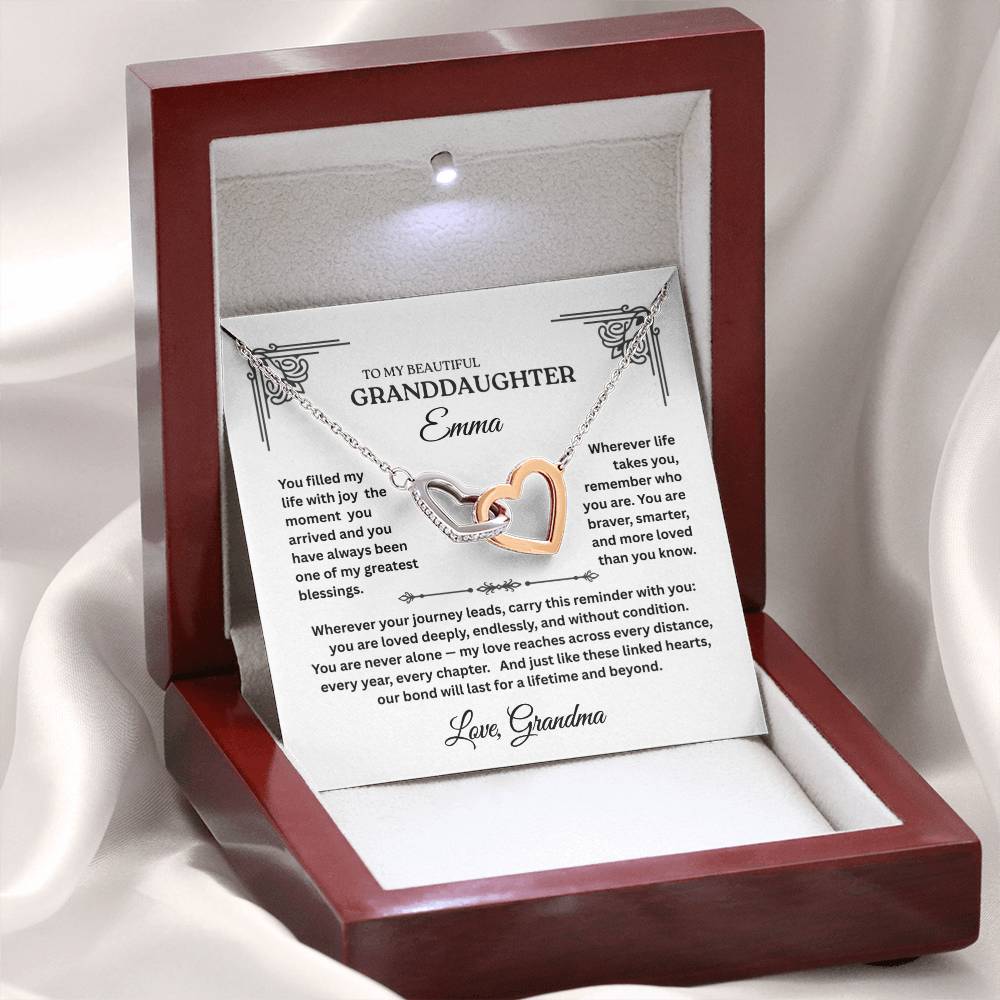 Interlocking Hearts Necklace for Granddaughter – Personalized Message Card Gift