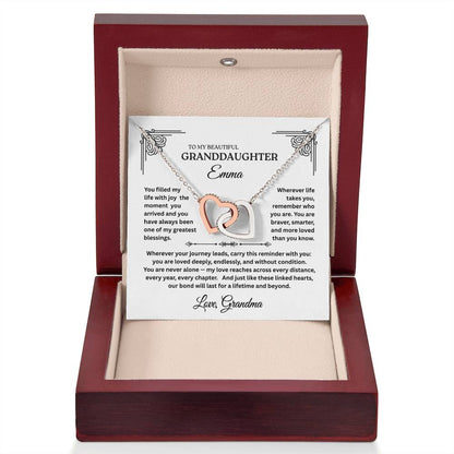 Interlocking Hearts Necklace for Granddaughter – Personalized Message Card Gift
