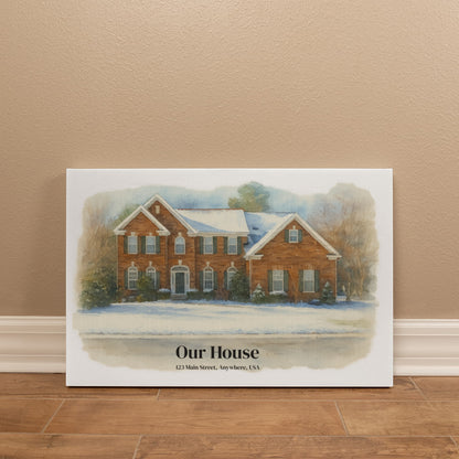 Custom Watercolor House Portrait – Personalized Gallery-Wrapped Canvas