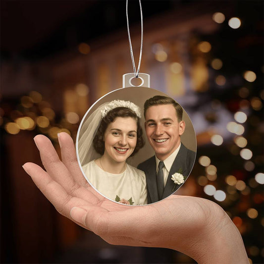 Personalized Vintage Photo Restoration Ornament – Custom Acrylic Keepsake for Family Memories