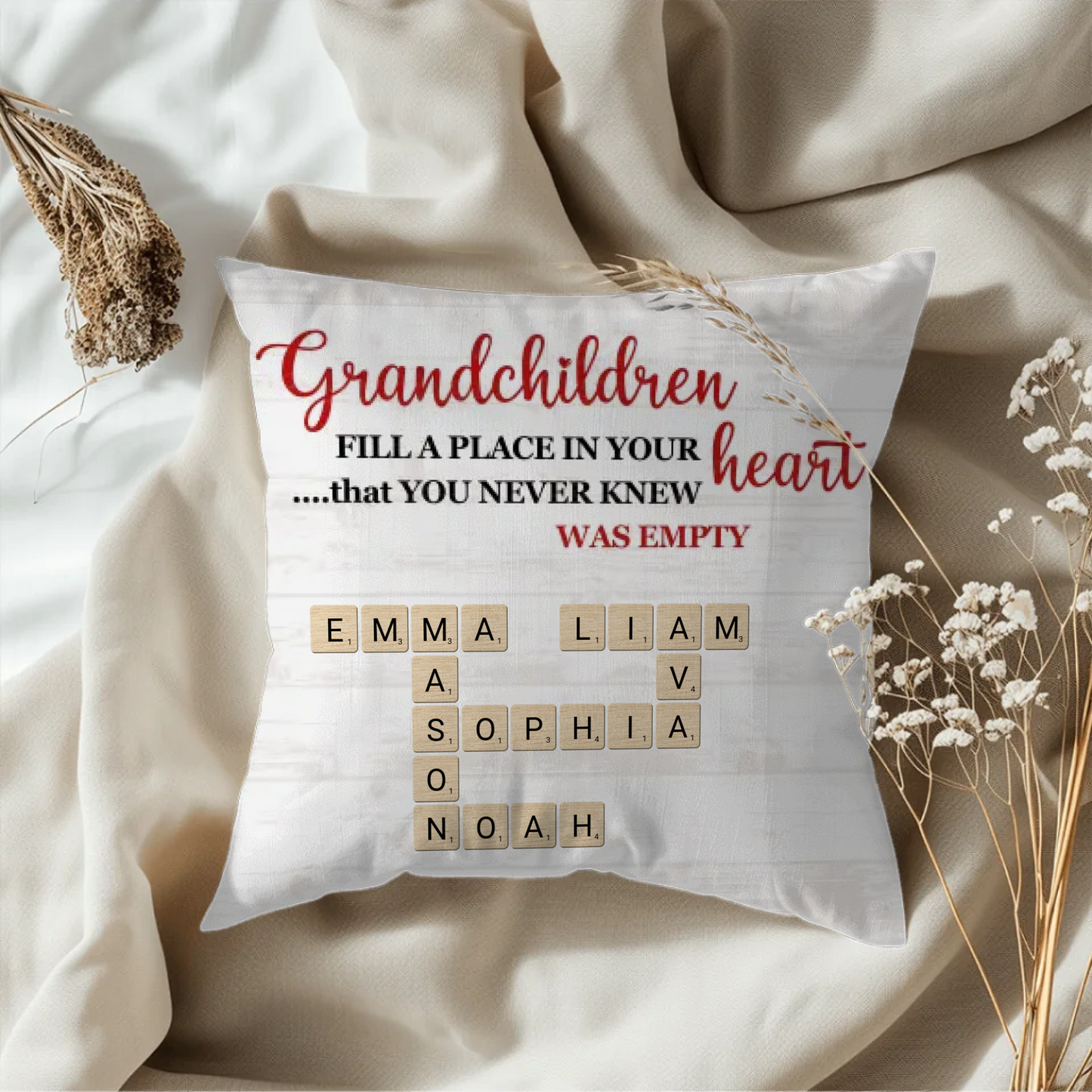 Custom Grandma Pillow with Grandchildren's Names – 2 Sided, Up to 10 Names