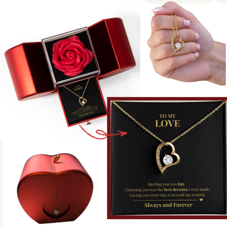 Forever Love Necklace with Romantic Heart Rose Box – Meaningful Gift for the Love of Your Life