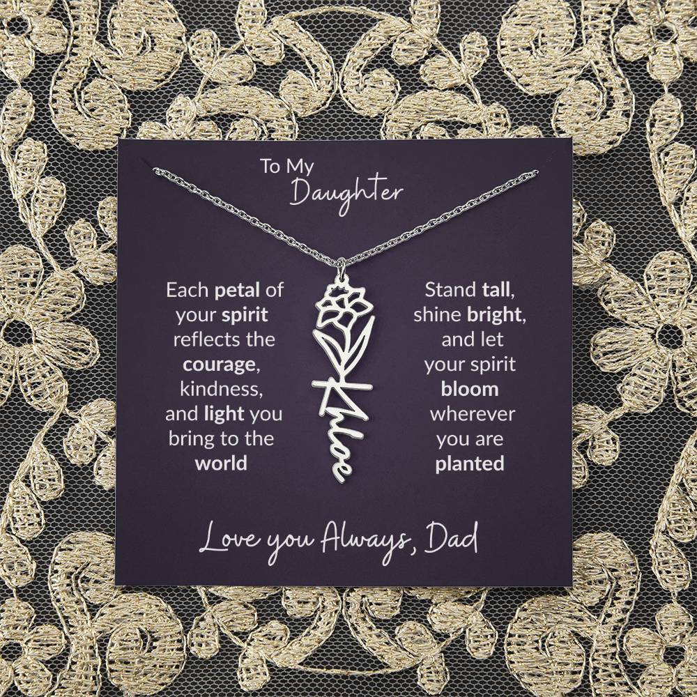 To My Daughter Flower Name Necklace – Dad to Daughter Gift