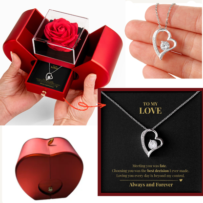 Forever Love Necklace with Romantic Heart Rose Box – Meaningful Gift for the Love of Your Life