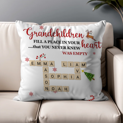 Personalized Grandma Name Crossword Pillow – Christmas Edition