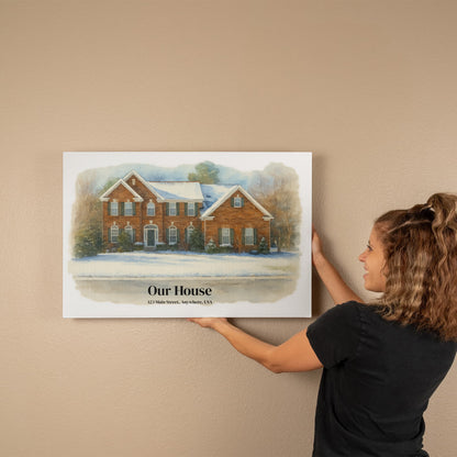 Custom Watercolor House Portrait – Personalized Gallery-Wrapped Canvas