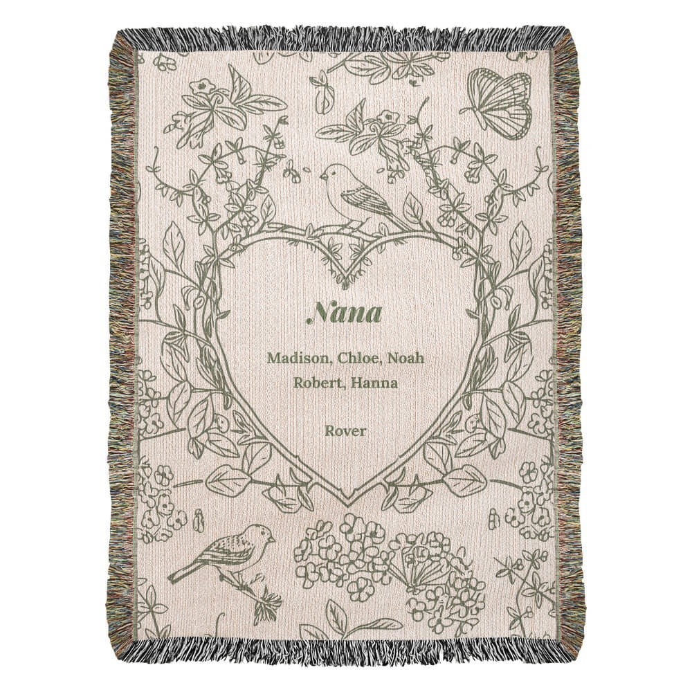 Personalized Woven Grandma Blanket – Custom Grandchildren’s Names, Heirloom 100% Cotton Throw