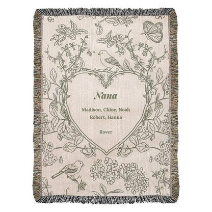 Personalized Woven Grandma Blanket – Custom Grandchildren’s Names, Heirloom 100% Cotton Throw