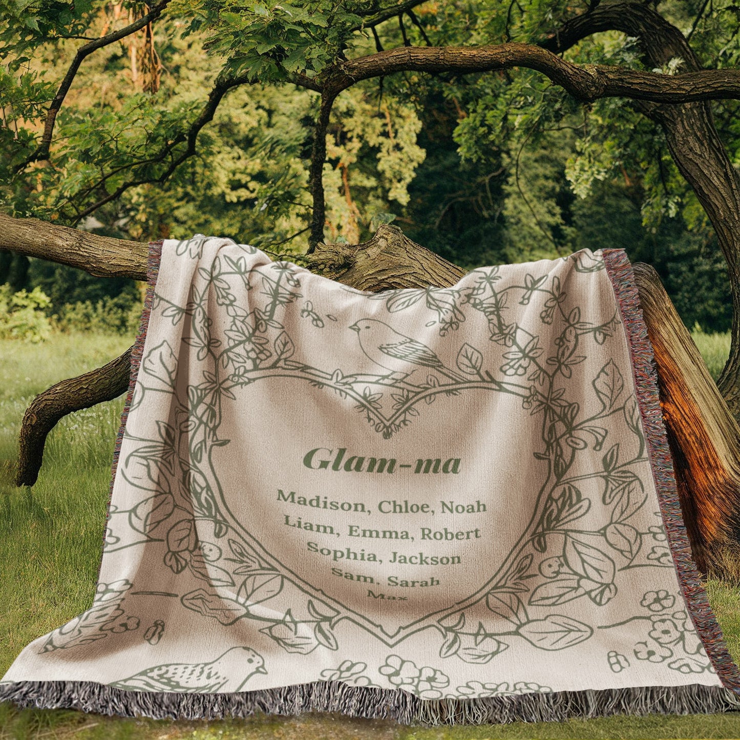 Personalized Woven Grandma Blanket – Custom Grandchildren’s Names, Heirloom 100% Cotton Throw