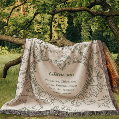 Personalized Woven Grandma Blanket – Custom Grandchildren’s Names, Heirloom 100% Cotton Throw