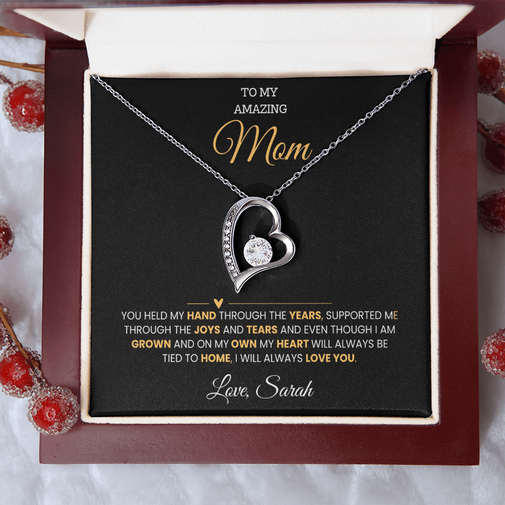 To My Amazing Mom | My Heart Will Always Be Tied to Home " Forever Love Necklace and Personalized Message Card