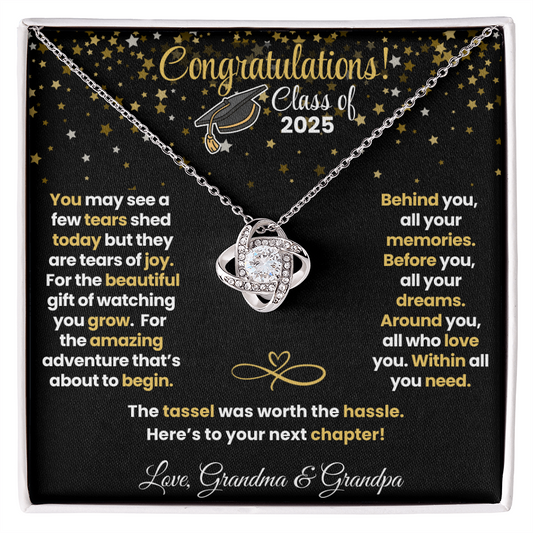 Custom Graduation Gift "The Tassel was Worth the Hassle" Loveknot Necklace