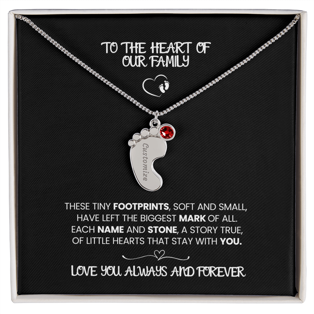 Custom Footprint Birthstone Necklace – Engraved Names for Mom or Grandma