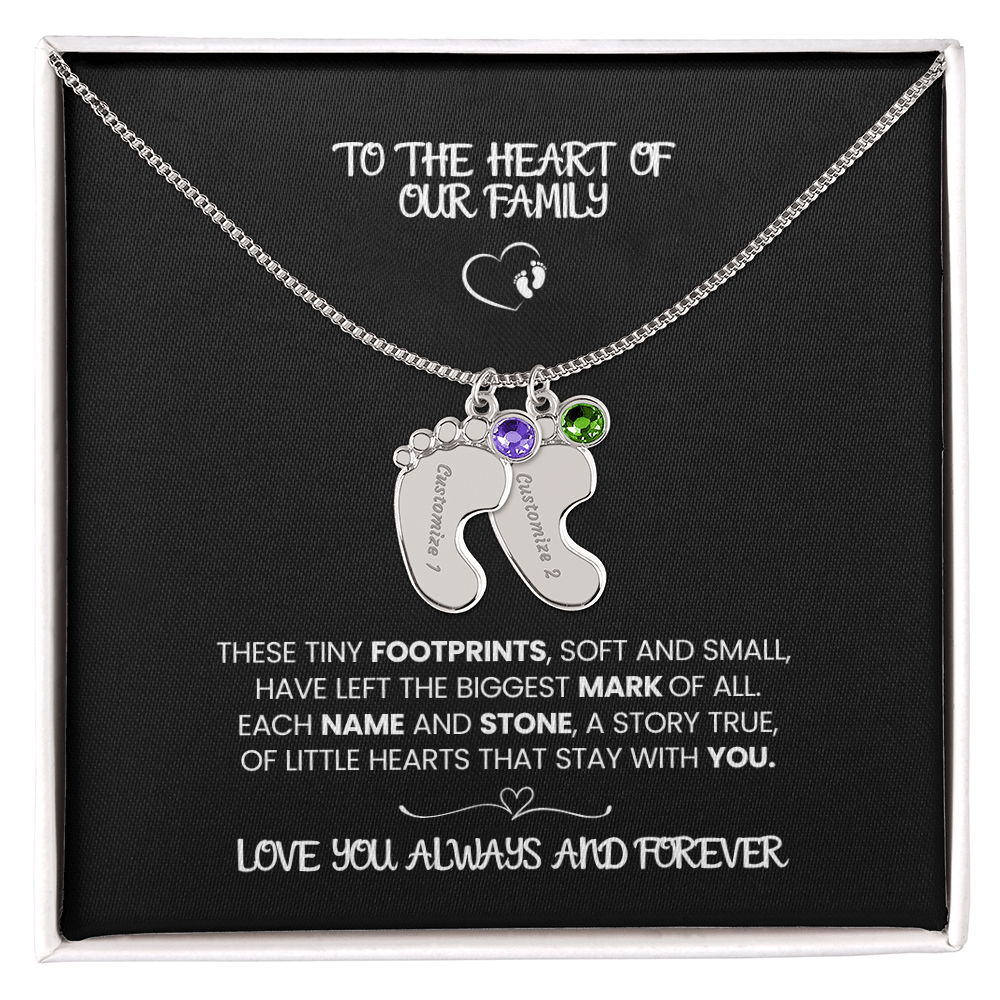 Custom Footprint Birthstone Necklace – Engraved Names for Mom or Grandma
