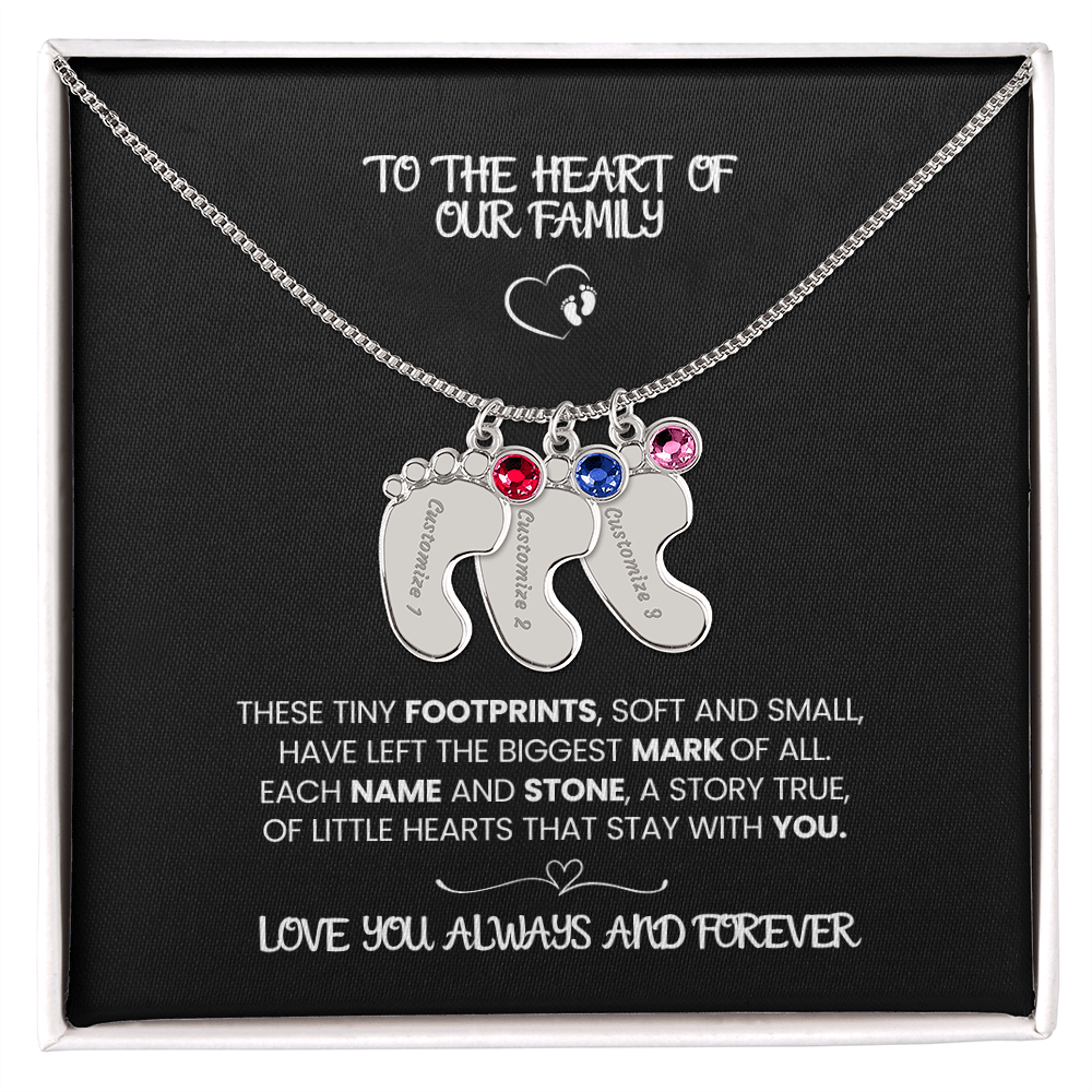 Custom Footprint Birthstone Necklace – Engraved Names for Mom or Grandma