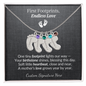 Custom Little Feet Birthstone Necklace - Personalized with Names, Birthstones & Signature - Made in USA