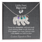 Custom Little Feet Birthstone Necklace - Personalized with Names, Birthstones & Signature - Made in USA