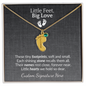 Custom Little Feet Birthstone Necklace - Personalized with Names, Birthstones & Signature - Made in USA