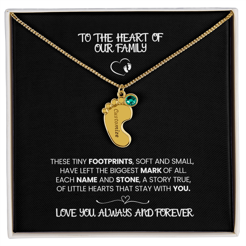 Custom Footprint Birthstone Necklace – Engraved Names for Mom or Grandma