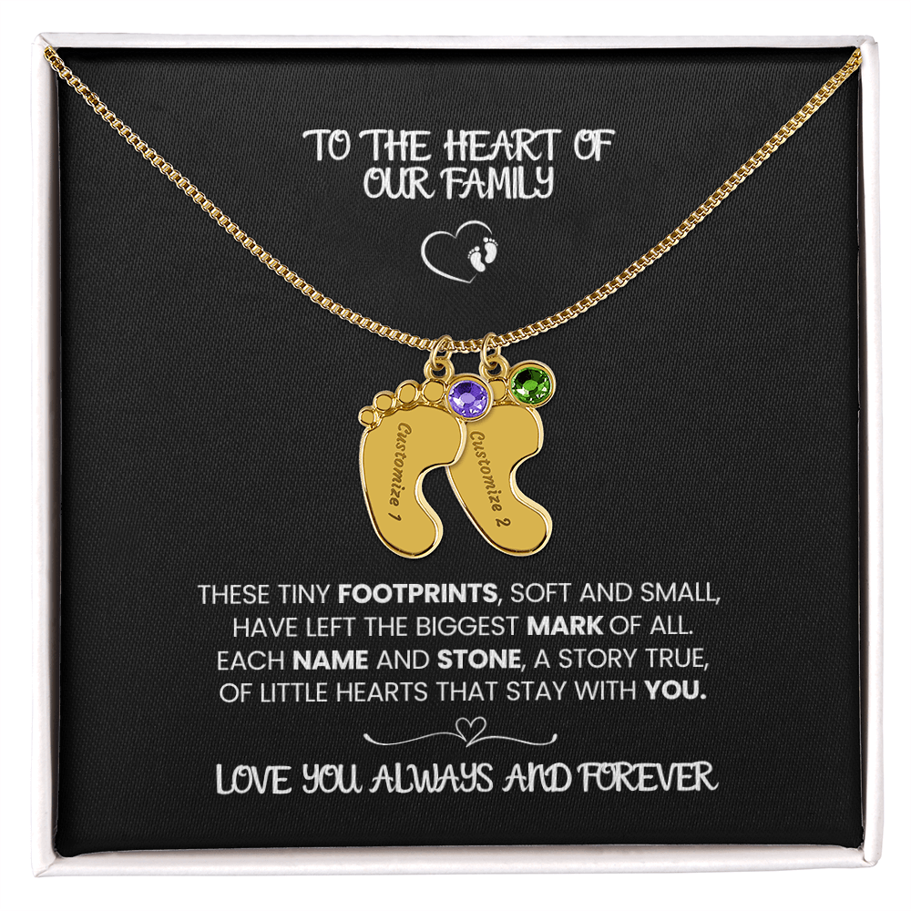 Custom Footprint Birthstone Necklace – Engraved Names for Mom or Grandma
