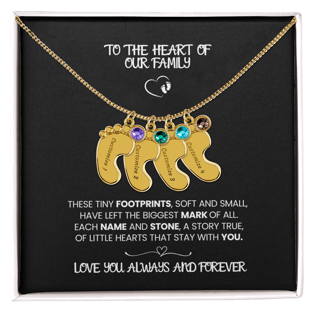 Custom Footprint Birthstone Necklace – Engraved Names for Mom or Grandma