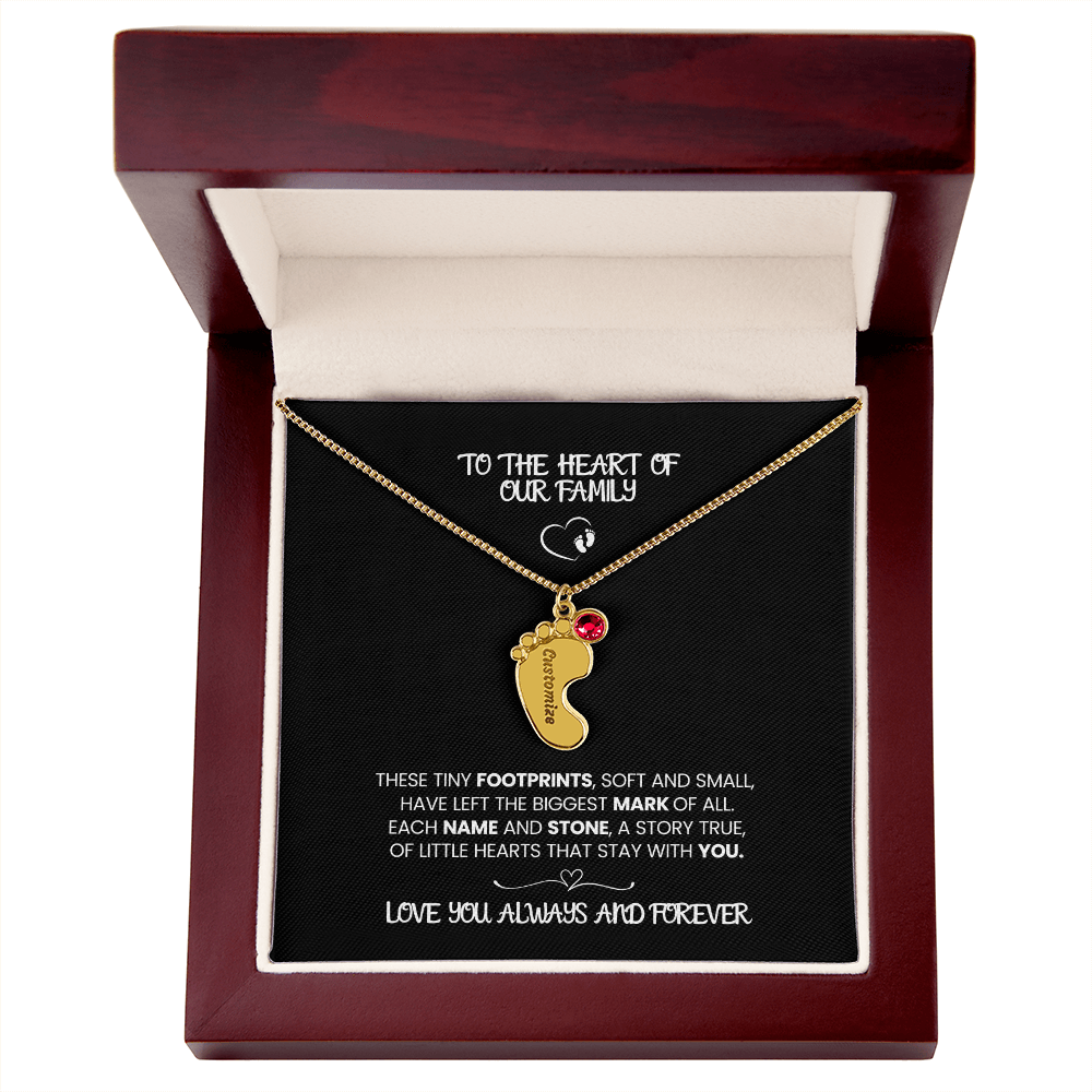 Custom Footprint Birthstone Necklace – Engraved Names for Mom or Grandma