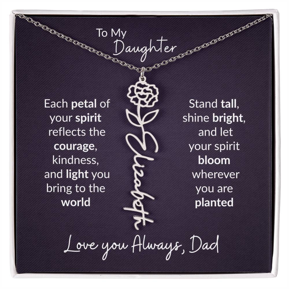 To My Daughter Flower Name Necklace – Dad to Daughter Gift