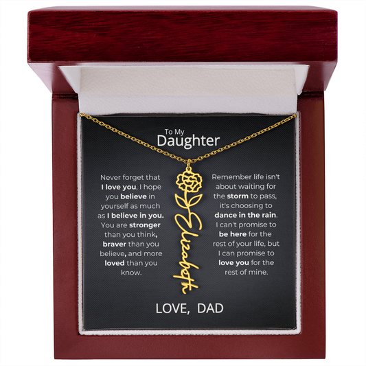 Personalized Flower Name Necklace – Custom Birth Flower Jewelry to Daughter from Dad