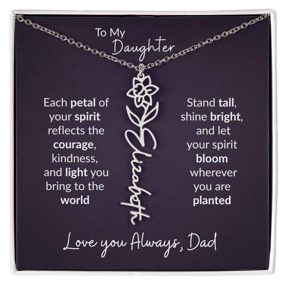 To My Daughter Flower Name Necklace – Dad to Daughter Gift