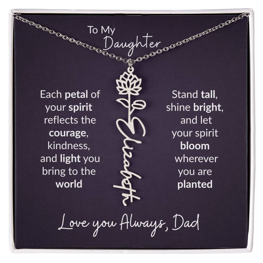 To My Daughter Flower Name Necklace – Dad to Daughter Gift