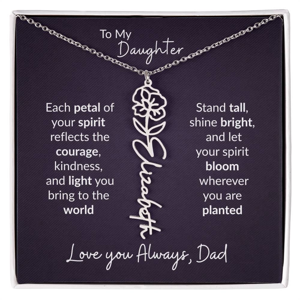 To My Daughter Flower Name Necklace – Dad to Daughter Gift
