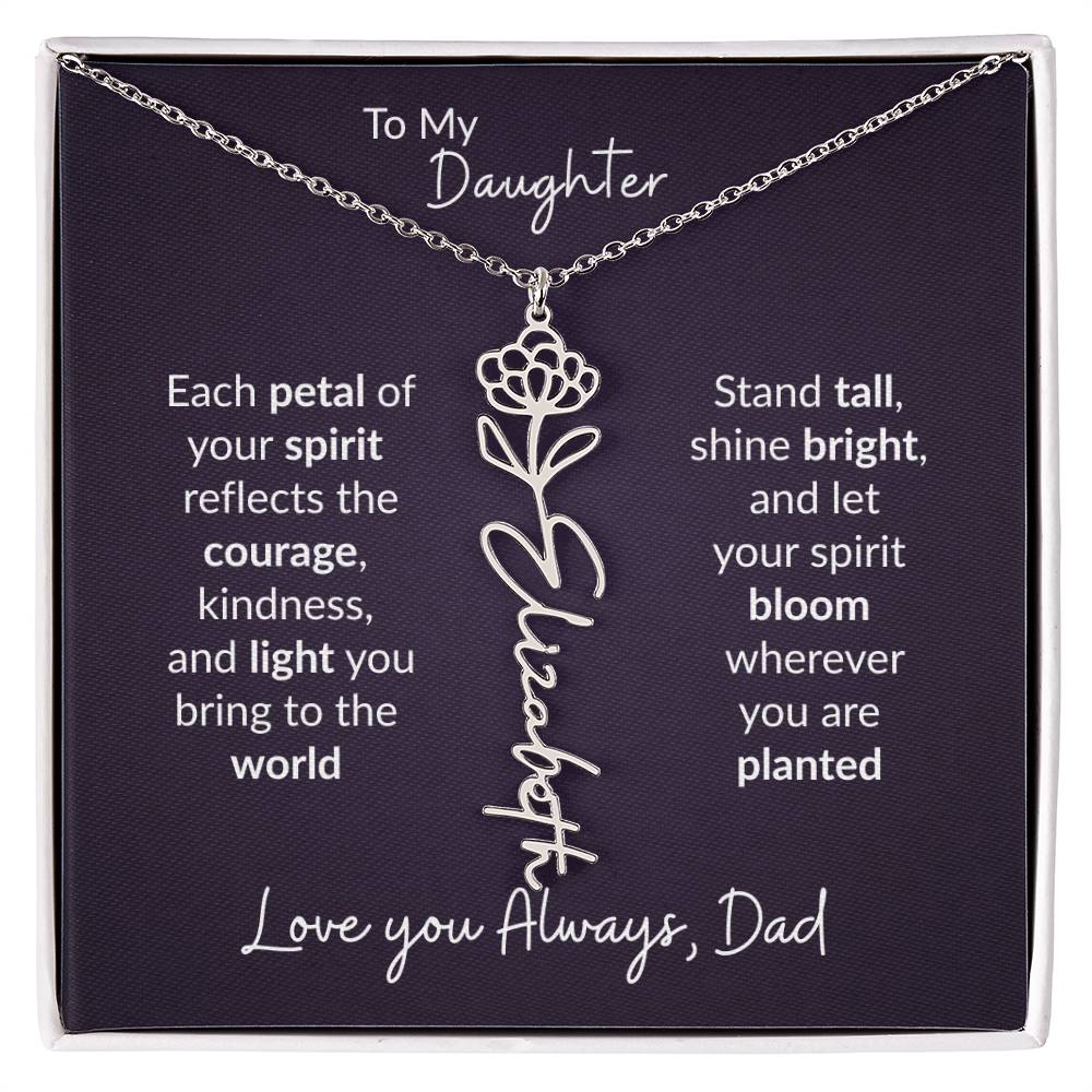 To My Daughter Flower Name Necklace – Dad to Daughter Gift