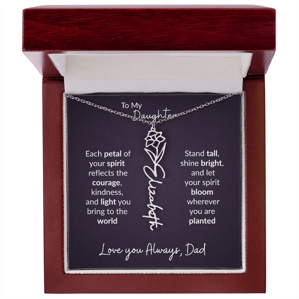 To My Daughter Flower Name Necklace – Dad to Daughter Gift