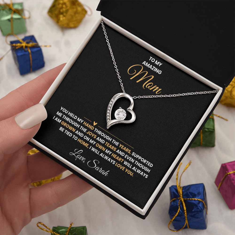 To My Amazing Mom | My Heart Will Always Be Tied to Home " Forever Love Necklace and Personalized Message Card