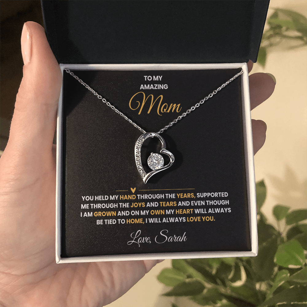 To My Amazing Mom | My Heart Will Always Be Tied to Home " Forever Love Necklace and Personalized Message Card