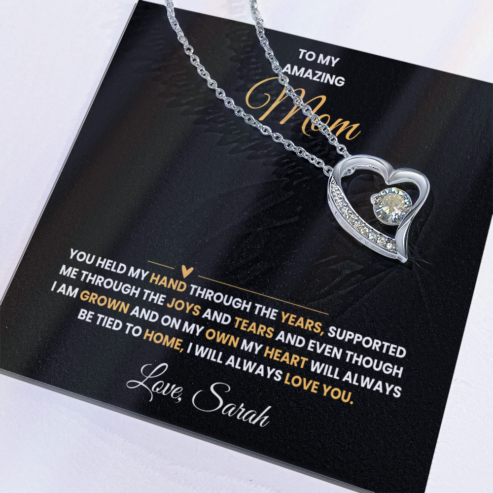 To My Amazing Mom | My Heart Will Always Be Tied to Home " Forever Love Necklace and Personalized Message Card