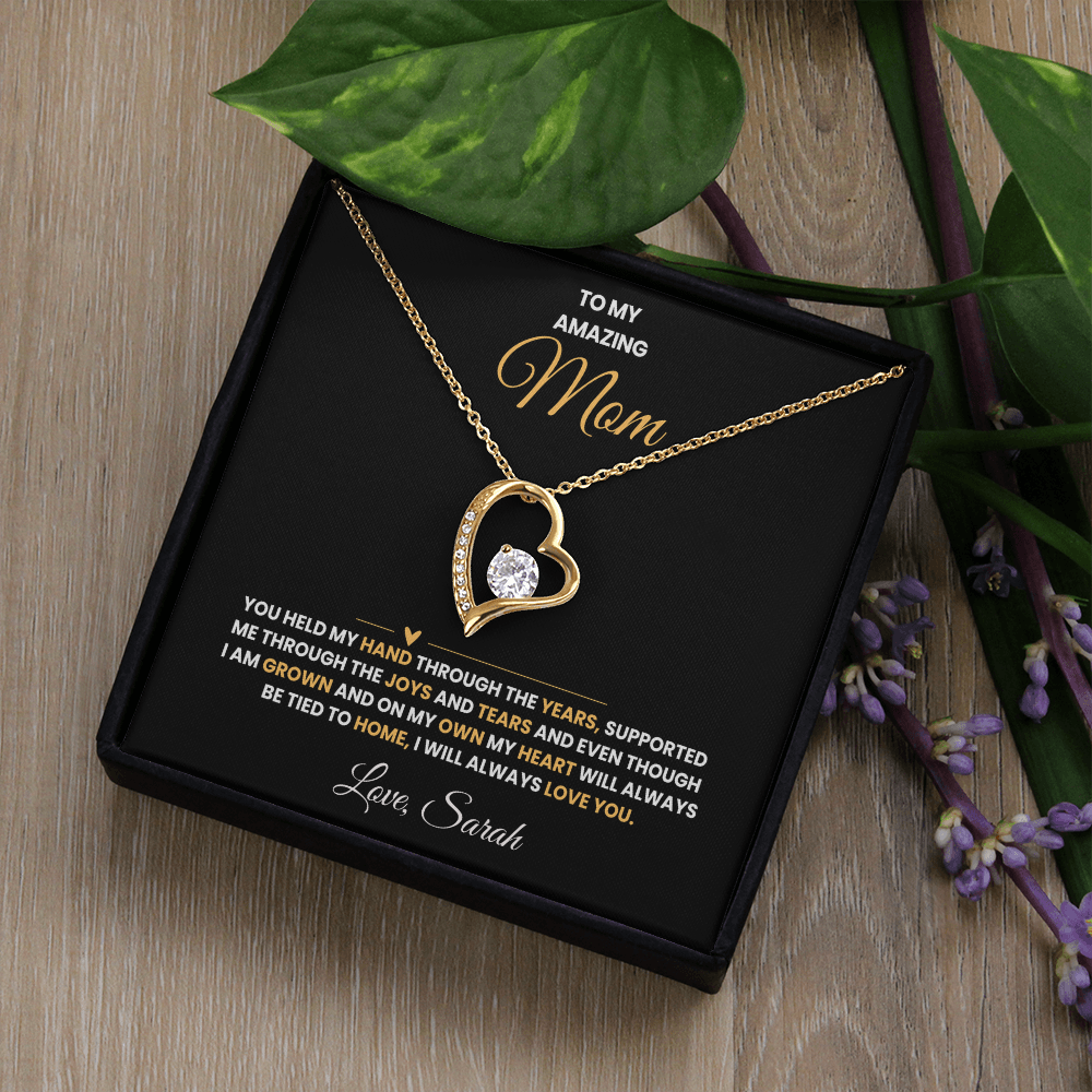 To My Amazing Mom | My Heart Will Always Be Tied to Home " Forever Love Necklace and Personalized Message Card