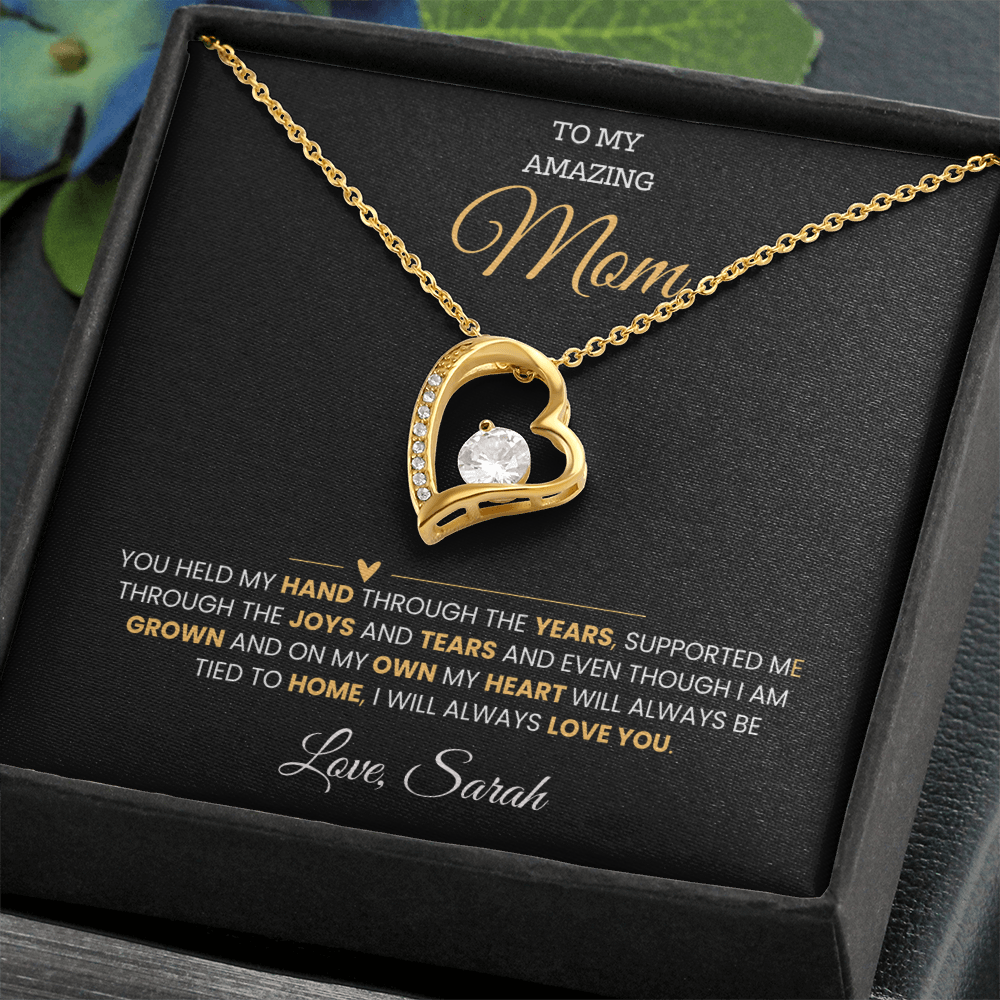 To My Amazing Mom | My Heart Will Always Be Tied to Home " Forever Love Necklace and Personalized Message Card