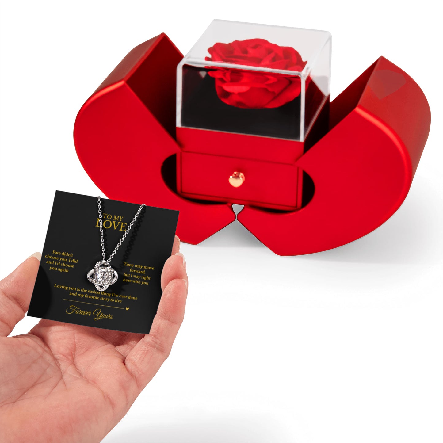 “To My Love” Necklace Gift – Message Card & Keepsake Rose Box for Her