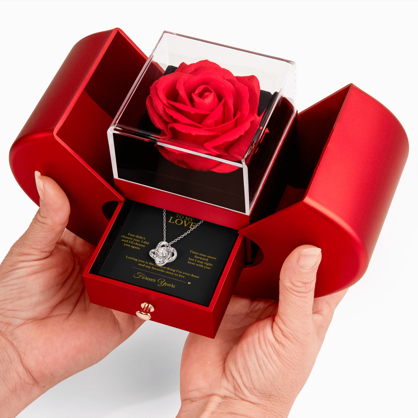 “To My Love” Necklace Gift – Message Card & Keepsake Rose Box for Her